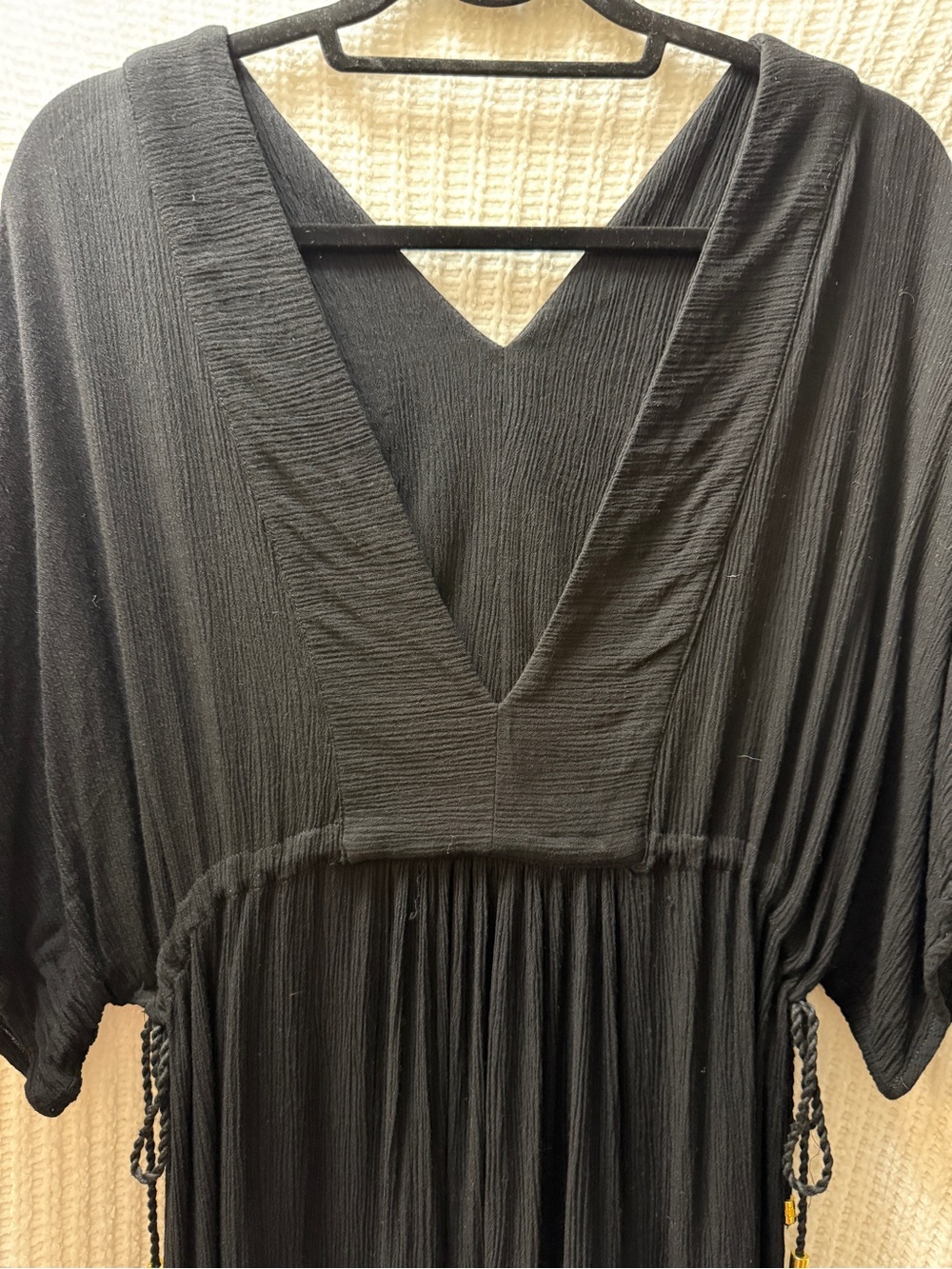 Lauren Ralph Lauren Black Crinkle Gauze Kaftan Tunic Swim Cover Up Boho Tassel M - Picture 6 of 10